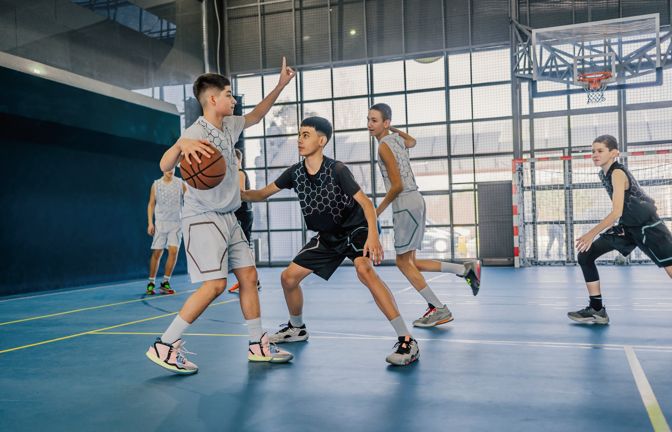 Youth basketball players in action